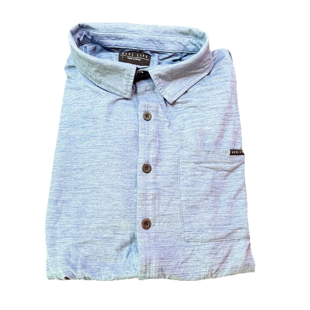 Men's Reel Life Short Sleeve Button Down‎ Shirt Size Large Blue